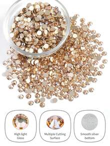 黎明/香槟金色 S3-SS20 1440 件免烫玻璃水钻散装用于工艺指甲舞蹈服装 DIY 衣服衬衫鞋子闪光装饰礼品平背圆形，免烫水钻超闪光水晶美甲水钻平背透明免烫半圆形水钻胶粘美甲装饰用于美甲 DIY - 彩色 - 查看 30