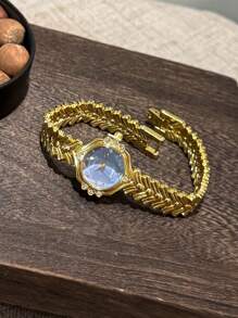 1 pieza Reloj de moda de estilo clásico francés de lujo, con carcasa de concha azul, diseño simple y elegante, adecuado para uso diario y como regalo de cumpleaños