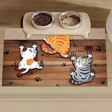 1pc Cat Climbing Wall Print Pet Feeding Mat, Easy To Clean Pet Bowl Mat, Dog Cat Cage Pad,Suitable For All Seasons - Multicolor - View 3