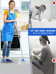 1set Floor Scrub Brush Shower Scrubber Cleaning Bathtub And Tile Scrubbing Brush, Long Handle, Removable Scrubbing Brush, For Deep Cleaning Shower Bathrooms, Decks, Tubs, Tiles, Kitchens, Swimming Pools, Patio, Toilet Sink