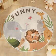 1pc Round Cute Cartoon Fleece Blanket, Colorful, Adorable Carpet, Soft Round Children's Play Mat, Carpet, Soft Plush Rug, Suitable For Bedroom, Living Room, Nursery, Room Decor, Home Decor, 60cm/100cm