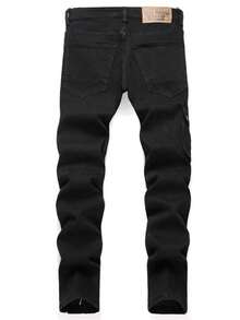 Y2K Jeans Men's Color Block Denim Pants, Gradient Multi-Pocket Jeans,  Two-Tone Washed Street Style Versatile Jeans, Mid-Rise Stretch Slim Fit Classic Five-Pocket Design, All-Season Wear, Elastic Fabric Suitable For Machine Wash - Black - View 2