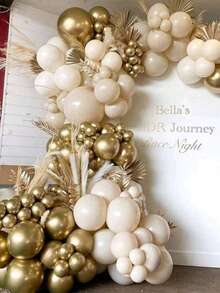 112个沙白色金色气球花环拱门婚礼成人生日派对装饰 - 彩色 - 查看 2