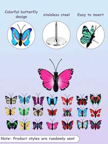20pcs/40pcs 3D Colorful Butterfly Shaped Push Pins, Felt Pinboard Decorations, Ins Style Wall Art Display Pins, Random Style For Photo Wall, Memo Board, Bedroom, Entryway Background Decor,Back To School,School Supplies - 3D Butterfly - View 4
