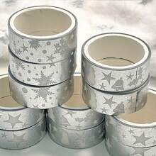 银色星形装饰和纸胶带，多用途遮蔽胶带，Ins 风格银色胶带贴纸