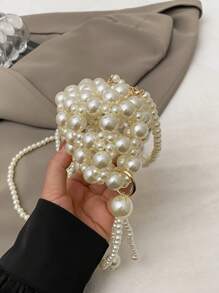 Cute Mini Purse Women Fashionable Beaded Silver Color Crossbody Coin Lipstick Bag