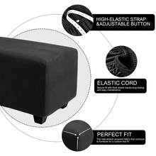 High Stretch Ottoman Cover With Elastic Bottom, Soft Slipcover Jacquard Fabric Small Checks Rectangle Storage Stool Cover Furniture Covers - Black - View 3