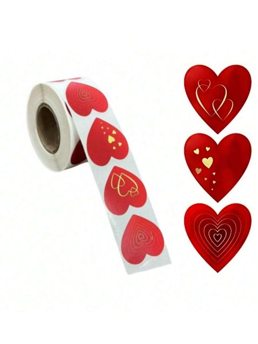 500 قطعة/لفة من ملصقات قلوب حمراء لأختام حزم هدايا عيد الحب، أكياس الحلوى ،ديكور حفل الزفاف ، القرطاسية