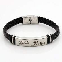 Stainless Steel Constellation Bracelet For Women Men Zodiac Sign Leather Bracelet Wristband Jewelry Birthday Gift
