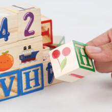 27pcs Wood Printed ABC Building Blocks, Upper Case Letters & Numbers Learning Blocks, Everyday Objects Cognitive Building Blocks, Stackable Educational Toy For Kids