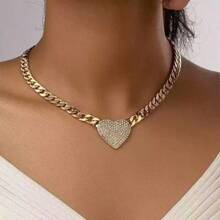 1 pieza Collar con cadena gruesa de moda con corazón de diamante