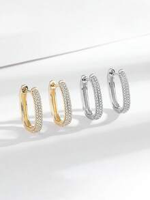 1pair Classical Zirconia Hoop Earrings Ladies Jewelry For Women 925 Sterling Silver Versatile Earrings Fine Jewelry Gifts For Girls Daily Life Dating Decor For Prom Party