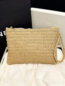 Modische gewebte Clutch Tasche, Strand Urlaubs Tasche, stylische Kuvert Handtasche für Frauen, Outdoor Lässig Tragetasche, Dokumenten Mappe, Mehrfachverwendbare bunte gewebte Rattan Kuvert Tasche für Frauen, Strandausrüstung, Sommer Damentasche, perfekt für Reisen, Urlaub, Ferien & Strand, Sommer Stroh Strandtasche für Frauen, Urlaubsutensilien, perfekt kombinierbar mit Strandaccessoires für Damen