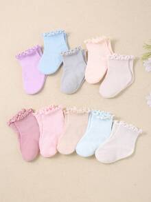 20/10 Pairs Fashionable Baby Girl Socks With Ruffle Design | Simple & Casual Style Ruffle Socks | Pink Color Series Socks | Suitable For All Seasons | Baby Socks | Newborn Socks | Toddler Socks | Halloween Decor Thanksgiving Christmas Xmas Gift - Multicolor - View 4