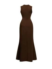 Women's Elegant Fitted Knit Dress | Sleeveless Bodycon Round Neck | Suitable For Wedding Guests, Parties, Dinners, Dates And Valentine's Day, Spring/Summer 2026 - Brown - View 3