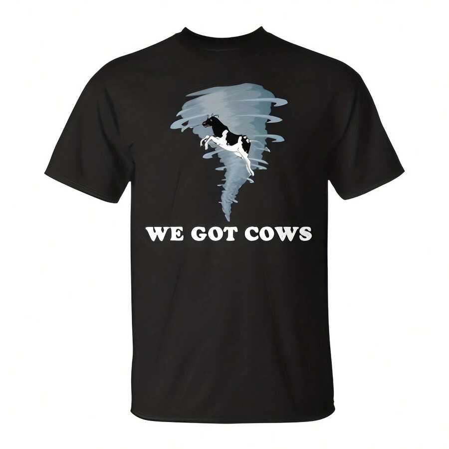 We Got Cows Tornado Chaser T-Shirt Aesthetic Y2K Style Summer Top, Loose Fitting T-Shirt For Outdoor, Home, Work Or Street Leisure, Soft And Durable Pure Cotton Fabric, Retro And Soft Design, I Gift For , Fashionable And Comfortable Shirt For Travel, Festivals Or Weekends - Black - View 1
