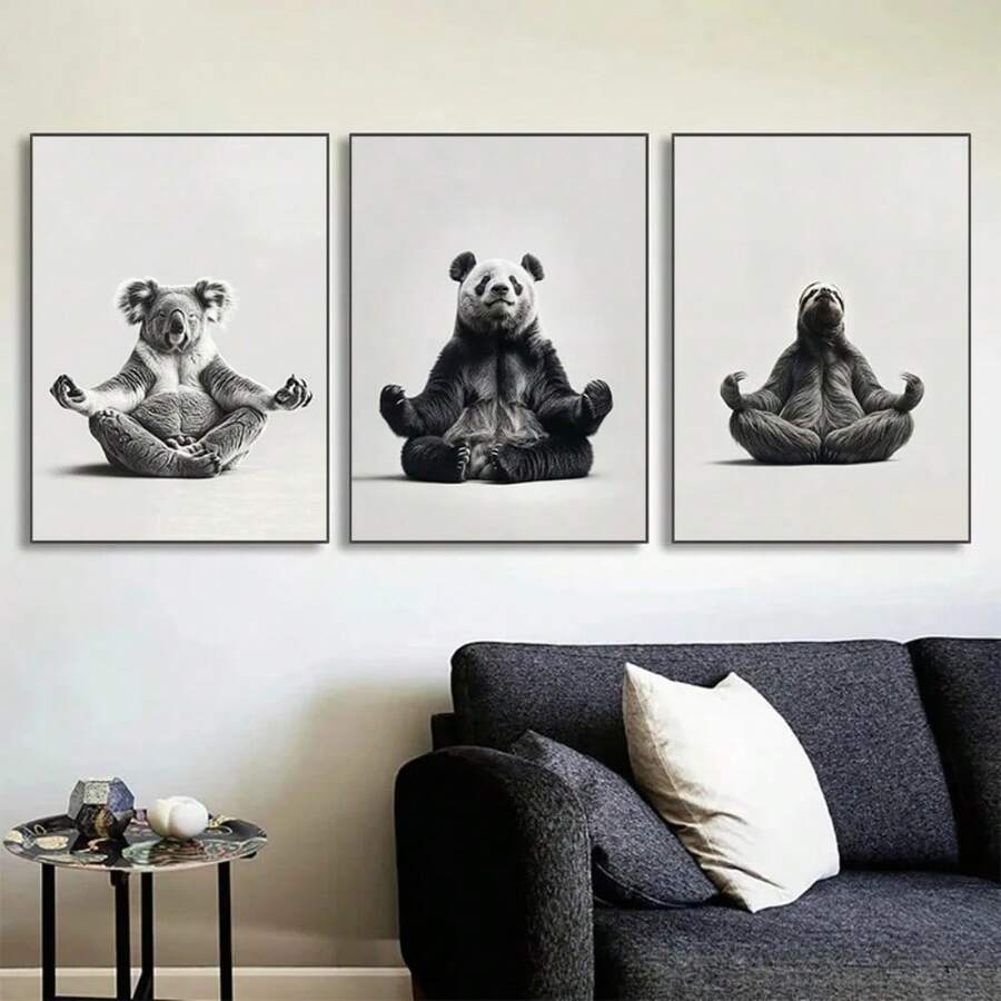 Áp phích thiền động vật đen trắng, gấu trúc lười, gấu túi, tranh in trên vải, tranh treo tường, trang trí phòng khách, quà tặng, khung tùy chọn - Nhiều màu - Xem 1