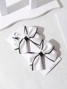 2 件白色优雅蝴蝶结发夹，适合女孩，黑色织物贴边装饰蝴蝶结发夹，时尚鳄鱼夹发饰，适合女孩派对礼物 - 黑與白 - 查看 6