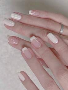 10片装自然法式白色短款极简手工假指甲，按压式美甲贴片，美甲用品，手工按压式美甲贴片 - 白色 - 查看 2