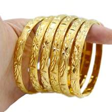 1/3/6pcs Handcrafted 24K Gold Plated Traditional Sand Gold Bracelet With Star & Angel Wing Pattern, Suitable For Women Daily Wear Or Gift, No Box