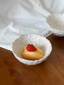 1pc 3D Embossed Sakura Flower Ceramic Bowl, French Retro Sakura Fruit Yogurt & Oatmeal Bowl, Elegant Sakura Dessert Breakfast Bowl, Suitable For Restaurants, Living Rooms, Cafes,School Supplies - Beige - View 4