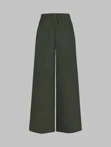 Celana Panjang Model Lebar dengan Detail Drape Warna-warni: Kain Tenun Ringan + Pinggang Elastis dengan Tali Serut, Serbaguna untuk Dipadukan dengan Atasan Apa Pun, Cocok untuk Perjalanan/Belanja/Celana Kasual Wanita, Cocok untuk Kencan, Pakaian Pelajar, dan Aktivitas Sehari-hari. Gaya Serbaguna yang Dapat Dipadukan dengan Apa Saja. - Dark Green - View 4