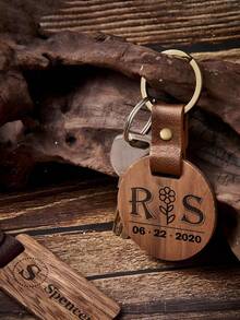 1-12 pièces Porte-clés en bois de noyer noir avec anneau, gravure laser personnalisable avec nom, logo et texte, accessoire de porte-clés en bois personnalisé pour cadeau - Noyer - Voir 5
