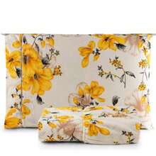 DOUBLE Sheet Set With Elastic 3 Pieces 100% Cotton, Pillowcase With Stick Stitch Detail Printed Bed Linen - Yellow Floral - View 3
