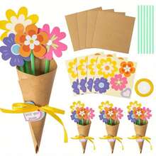 6/12/24/48件手工花束工艺套装DIY，花朵纸艺礼品，可制作您自己的花束和贺卡，适合母亲节、教师节、课堂活动、感恩节礼物，是居家和学校的理想选择，也是返校季的完美礼物，多件装礼品 - 彩色 - 查看 3