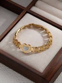 1 pieza Pulsera de acero inoxidable con esfera de números romanos y cuentas, estilo INS para citas de verano y fiestas