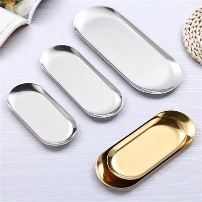 1pc Dessert Plate, Fruit Tray, Steak Plate, Kitchenware Fruit Plate, Multifunctional Barbecue Plate, Oval Food Plate