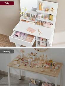 Dressing Table, Makeup Table, Vanity Table With Mirror, 1 Drawer, 2 Shelves, Storage Cabinet, Makeup Organiser, White - White - View 5