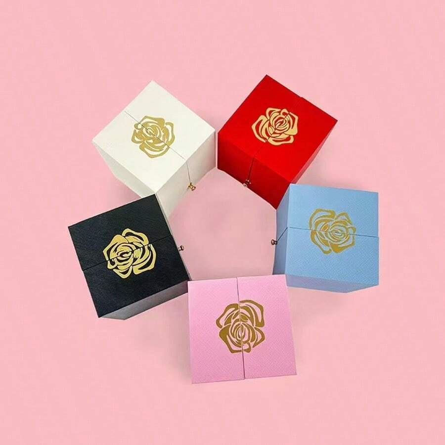 New Rose Flower Jewelry Gift Box, Double-Compartment Premium Jewelry Box For Necklaces, Rings, Earrings, In Stock - Multicolor - View 1