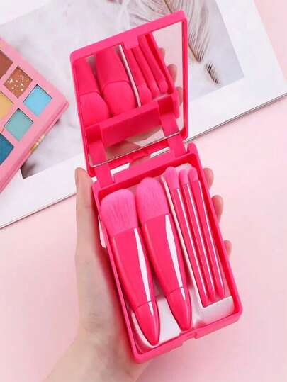 6件套便捷化妆刷套装，带化妆镜，方便旅行携带，塑料刷柄，握感舒适柔软，包含粉底刷、晕染眼影刷、唇刷，小巧精致的面部彩妆工具，可作为礼物送给朋友。化妆刷套装，化妆刷套装，化妆刷套装，全套化妆刷，化妆刷套装，全套化妆工具，化妆刷套装，化妆刷套装，化妆礼品套装，套装，赠品，专业化妆刷，全套化妆工具