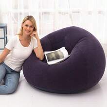 1pc New PVC Plush Inflatable Lazy Sofa, Spherical Chair, Foldable Outdoor Lounge Recliner Stool, Suitable For Living Rooms, Bedrooms, Reading Rooms, Camping - Blue - View 5