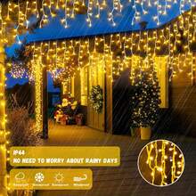 太阳能窗帘灯、160颗LED冰柱灯、户外防水屋顶灯、96颗LED灯11.5英尺、160颗LED灯23英尺、8种照明模式、太阳能圣诞灯、太阳能仙女灯 - 黑色 - 查看 7