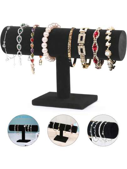 Suport de afișare pentru bijuterii în formă de 1 buc/T, suport de afișare pentru bijuterii, suport de depozitare pentru brățări cu un singur strat din catifea, suport de depozitare pentru bijuterii pentru bentițe, coliere, ceasuri, brățări, pandantive, decorare pentru sufragerie, decorare pentru dormitor, decorare pentru nuntă, articole esențiale pentru casă, organizator de depozitare pentru femei, articole esențiale pentru călătorii, înapoi la școală
