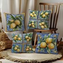 4pcs Retro Watercolor Lemon Pattern Decorative Throw Pillow Covers [Without Pillow Inner], 17.7*17.7in (45*45cm), [Single-Sided Print] Farmhouse Style Polyester Cushion Covers For Sofa, Bed, Living Room, Bedroom, Car, Office, Hotel Decoration, Suitable For All Seasons, Perfect Gift For Family And Friends