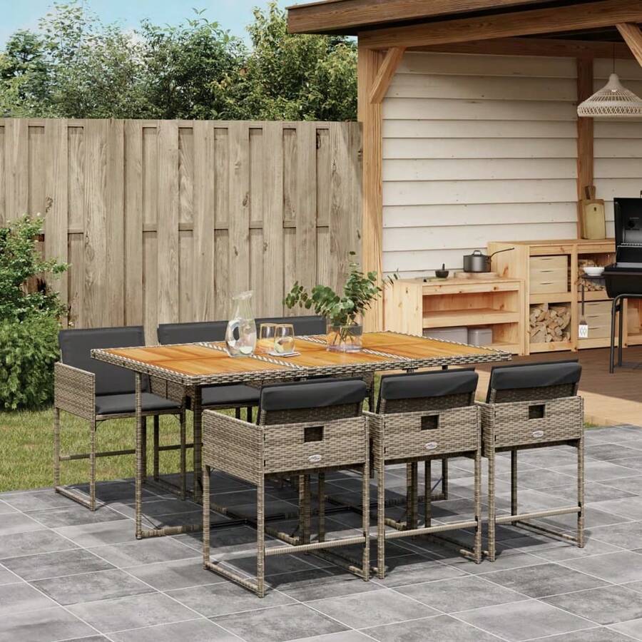 vidaXL Set da Pranzo da Giardino 7 pz con Cuscini in Polyrattan Grigio - Grigio - Visualizzare 1
