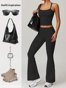 Yefecy 女士聚拢运动文胸上衣，性感美背设计，透气舒适，适合运动女性，夏季穿着，黑色 - 黑色 - 查看 8