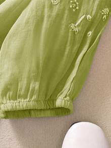 Women's Embroidered Lightweight Loose Retro Casual Midi Shirt, Plus Size, Spring/Summer - Green - View 10