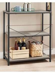Kitchen Storage Rack, Coffee Bar, Baker's Rack, Total 6 Shelves And 6 Hooks, For Microwave, Steel Frame, Industrial, 40 X 60 X 167 Cm, Greige And Black