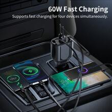 OHLPRO شاحن سيارة قابل للسحب 4 في 1 محول شحن سريع 60 وات مع كابلات قابلة للسحب و USB C/USB A متوافق مع QC و PD بالامكان استخدامه مع هواتف آي فون 15/14/13/12 برو ماكس بلس، آي باد، جالكسي وإكسسوارات السيارة