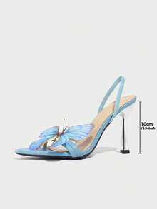 女士高跟凉鞋，春夏时尚高端优雅尖头细高跟鞋，带有 3D 彩虹蝴蝶装饰，舒适材质，性感赤脚绑带，适合户外、派对、T 台，优雅简约神秘清新朦胧蓝色