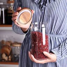 1 PC Small Glass Storage Jars With Airtight Lids, Coffee Container With Wooden Lid, Glass Pantry Canister For Beans, Rice,Sugar - 無色 - 查看 3