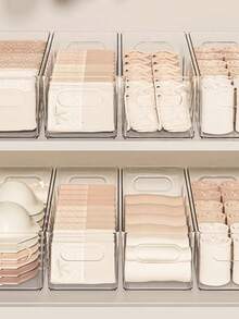 1 Pack Of 2pcs/1pc Desktop Clear Storage Box, Home Organizer For Underwear, Socks, Miscellaneous Items, Cosmetics, Kitchen, Refrigerator - Clear - View 4