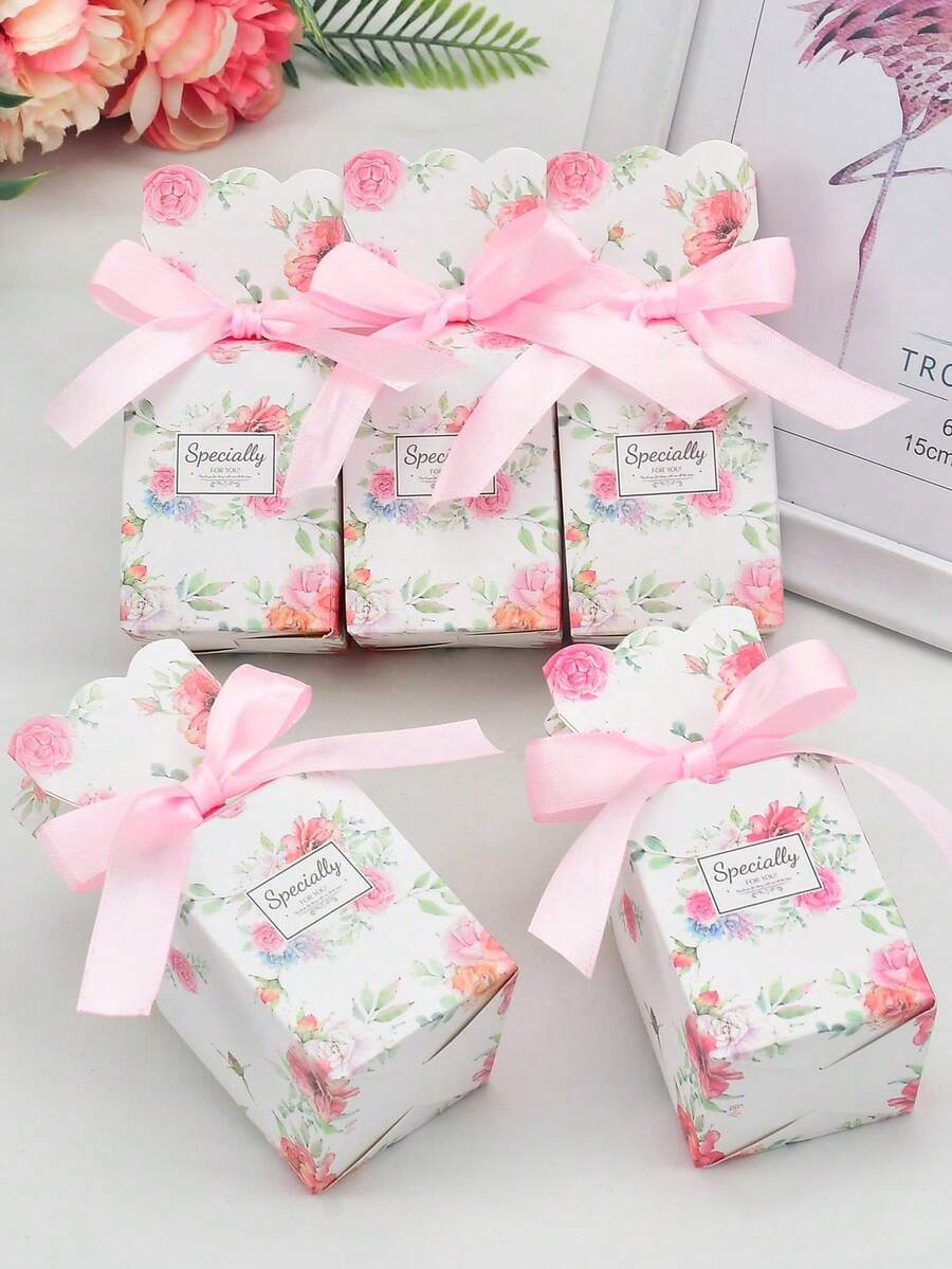 10 caixas de presente rosa e branca com fita, caixas de presente, caixas de embalagem