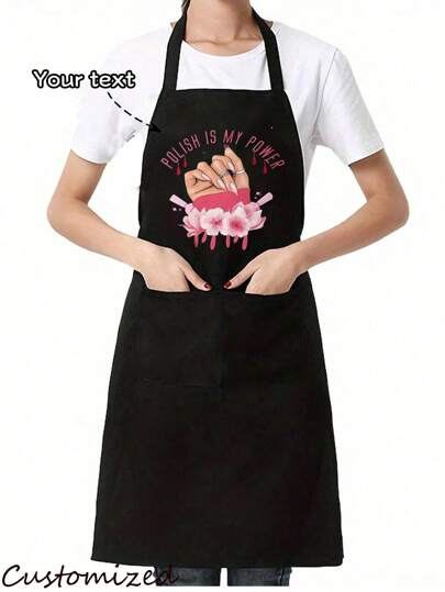 Custom Polyester Apron With Wide Brim For Women,Personalized Bib Nail Polish Apron,Simple Style Black Apron With Pockets, Thickened Waist Apron, Fashion Housework Kitchen Household Workwear, Kitchen Supplies,Suitable For Men And Women