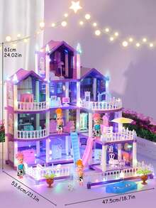Lila Villa Puppenhaus-Set mit Leuchtfunktion (Puppe nicht enthalten), Spielhaus-Spielzeug für Jungen und Mädchen, Möbel-DIY Puppenspielset mit mehreren Räumen, Prinzessinnen-Schloss Spielzeug-Set, Weihnachts- und Neujahrsgeschenk für Mädchen - Verschiedenfarbig - Übersicht 5
