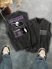 Men's Simple Casual Washed Vintage Round Neck Sleeveless Tank Top - Black - View 4